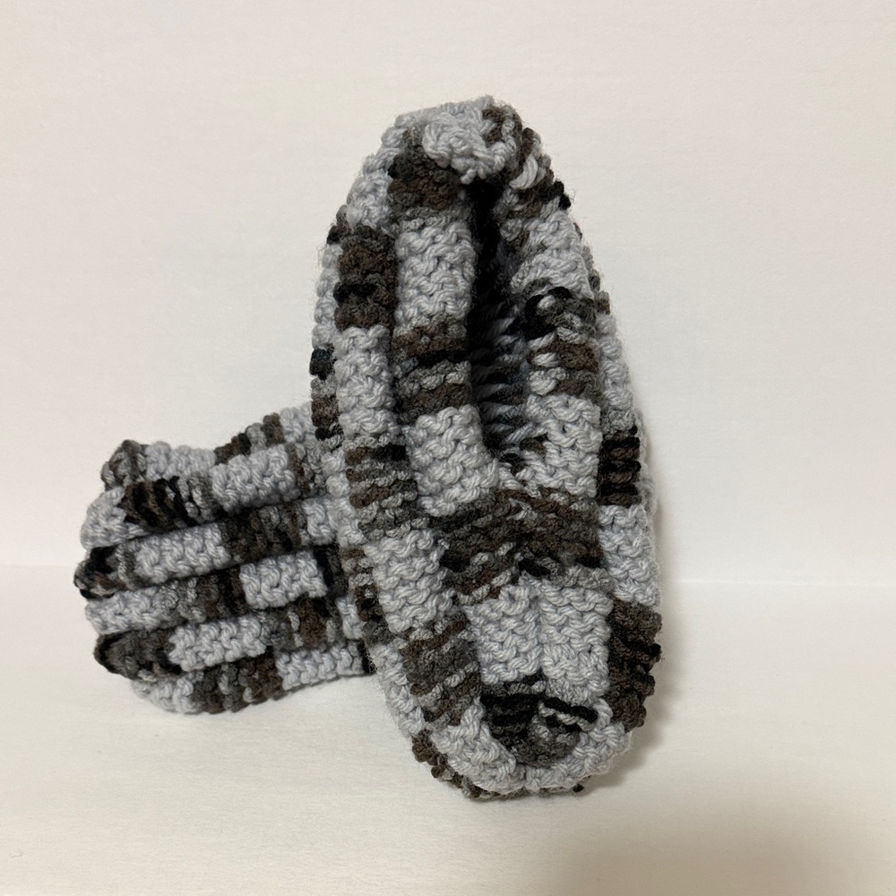 Gray and black crochet kids slippers